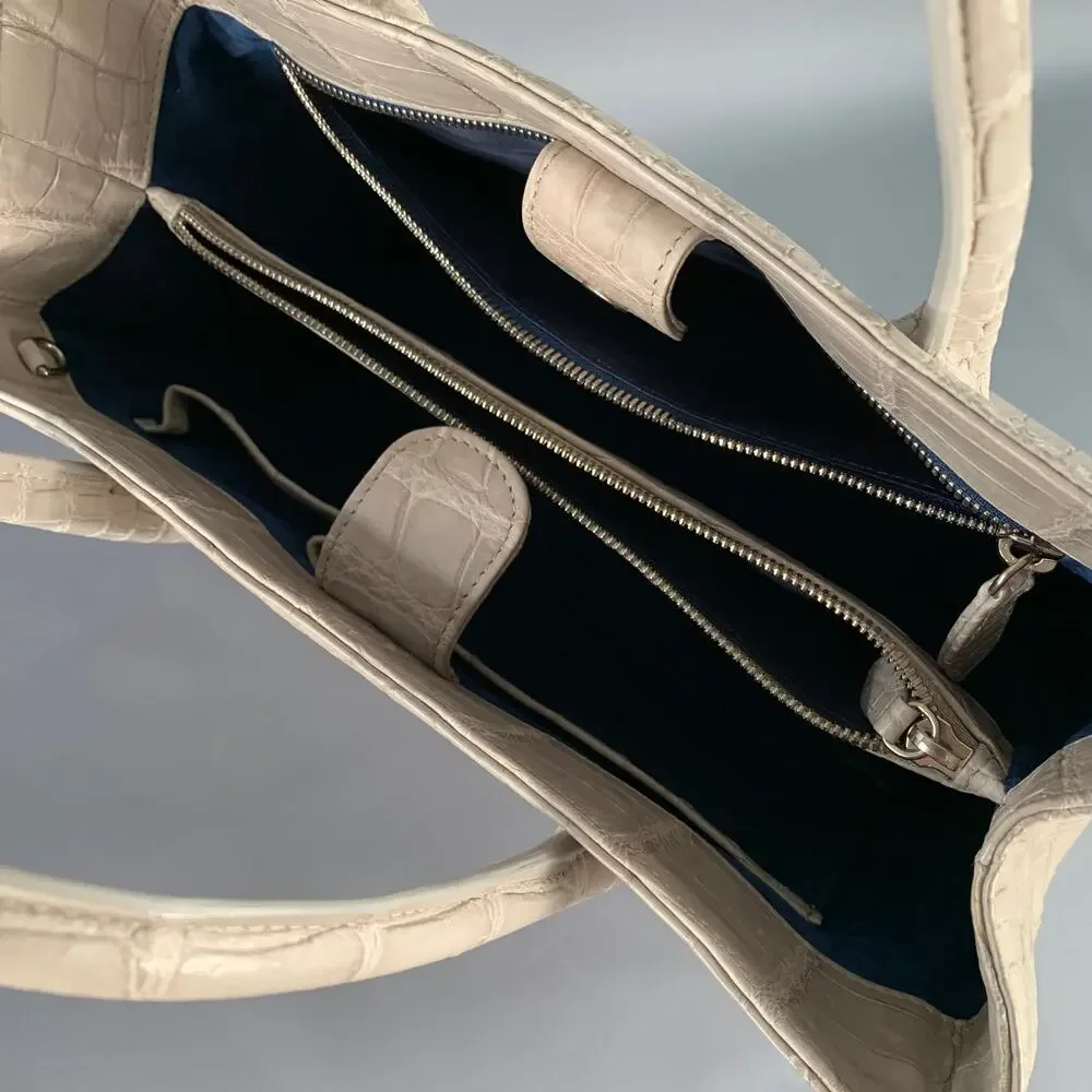 GIOSA Grey Crocodile Leather Tote Handbag